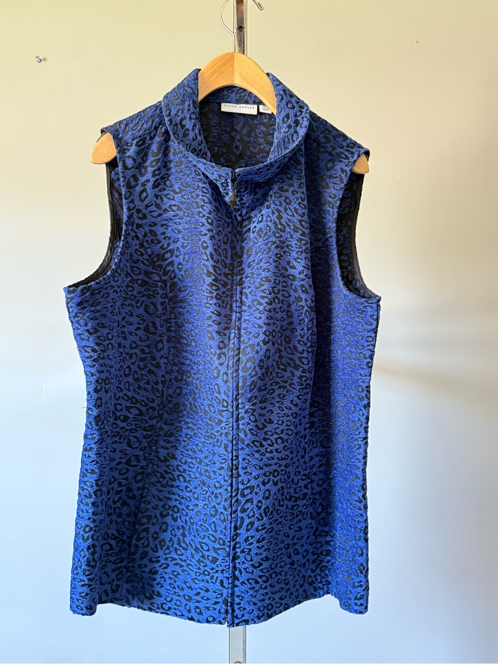 Susan Graver Animal Print Tapestry Zip Front Vest Blue Black Size 18W